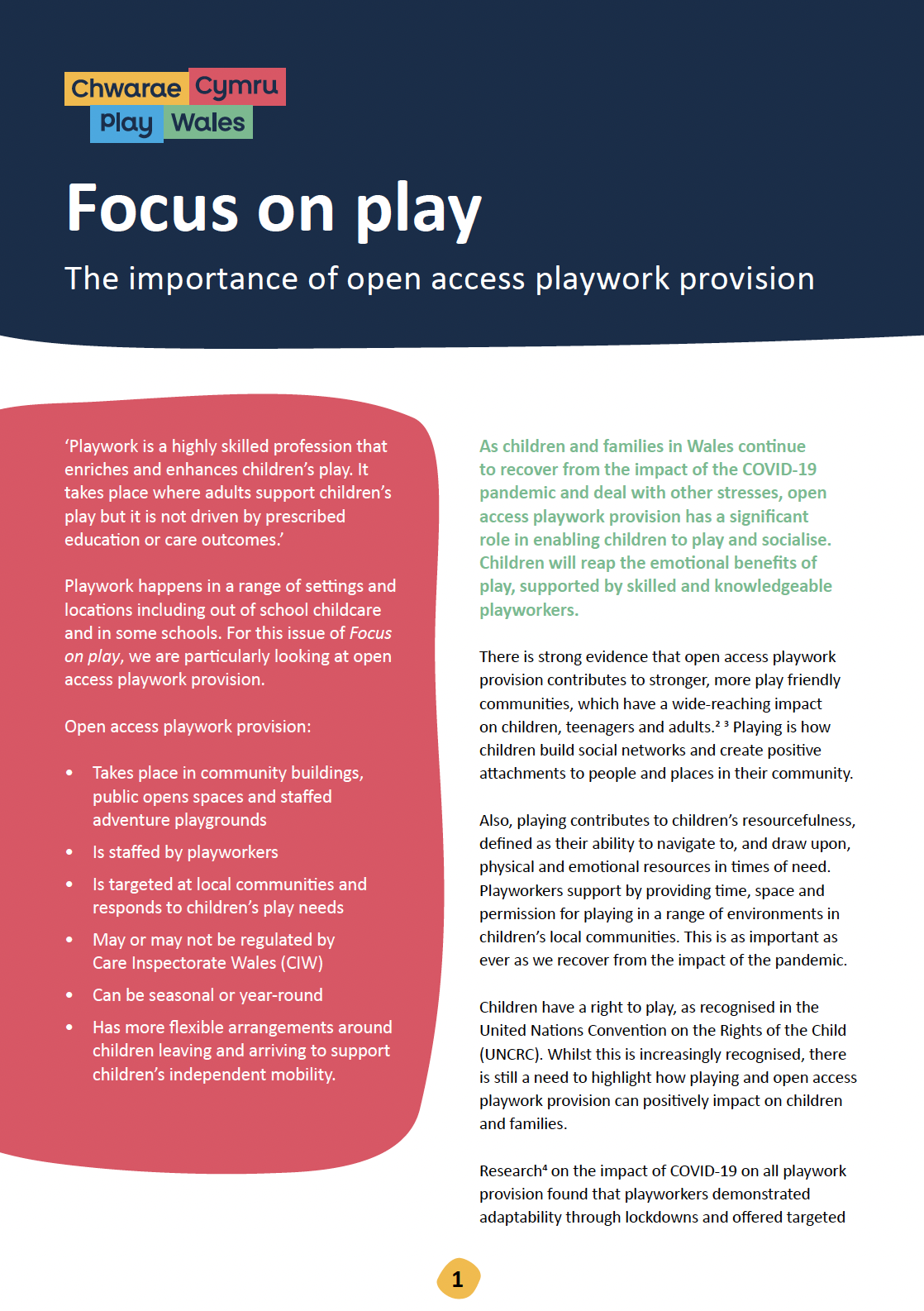 Focus on play – The importance of open access playwork provision