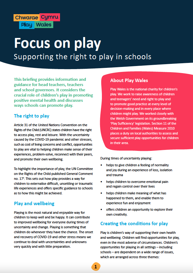 Focus on play – Supporting the right to play in schools