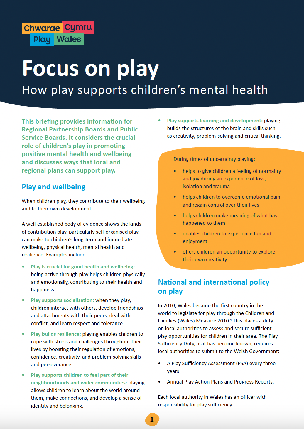 Focus on play – How play supports children’s mental health