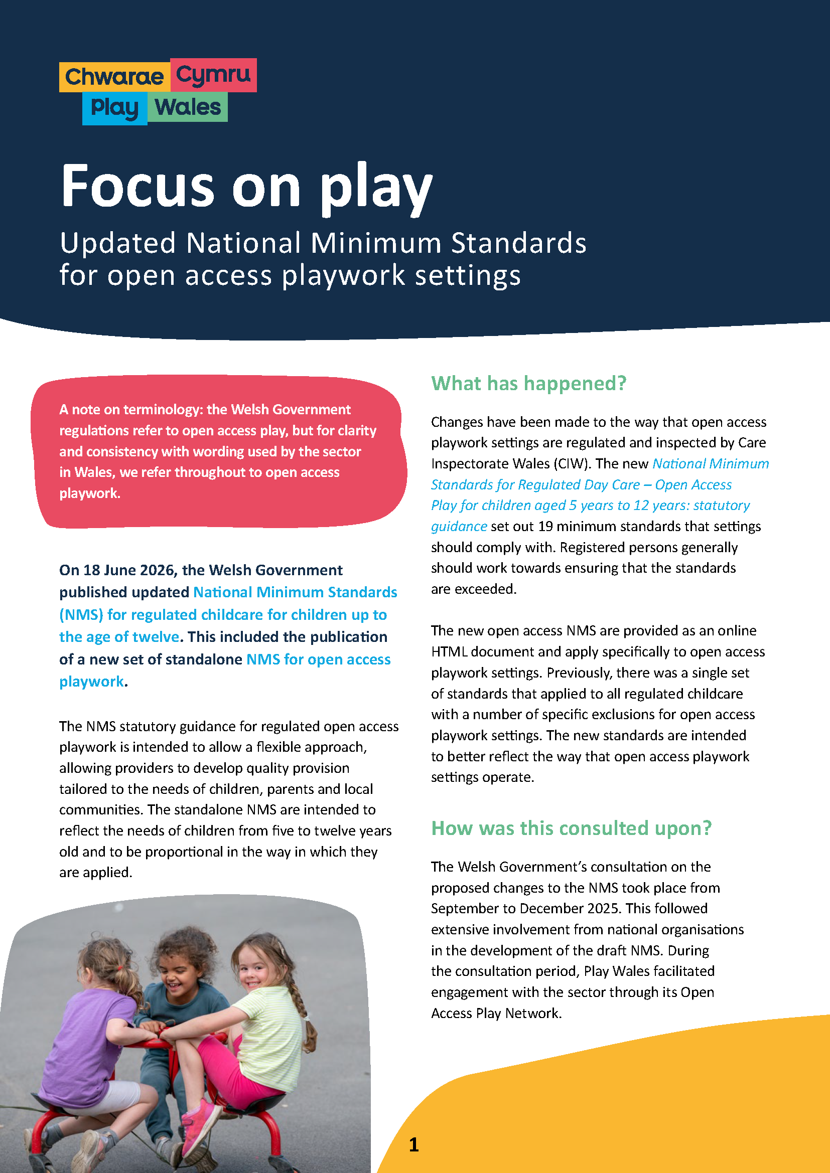 Focus on play – Updated National Minimum Standards for open access playwork settings